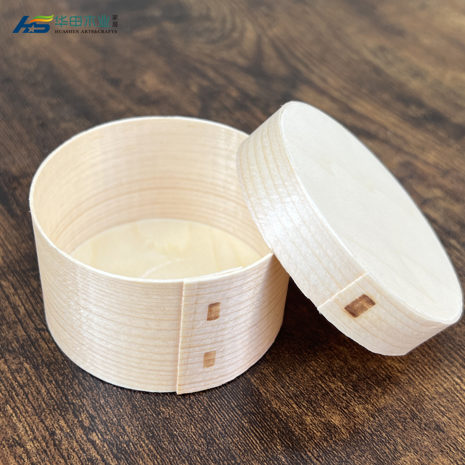 round natural soft wooden cake box