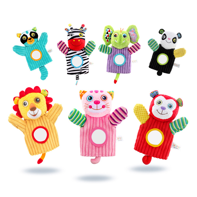 Милые Мультяшные животные Jollybaby, плюшевая кошка, обезьяна, Лев, слон, детские куклы на руку