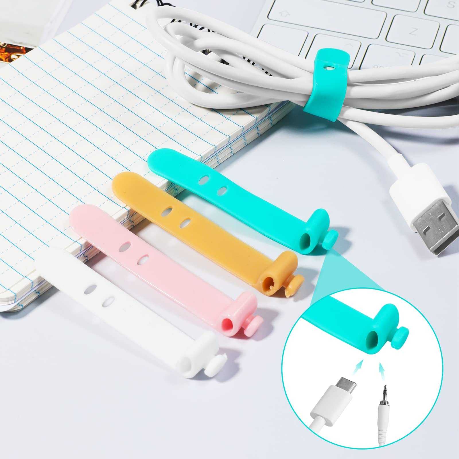 Silicone Cable Straps Fastening Cable Ties Cord Organizer Keeper Tangle-Free Cable Holder for Earbud Headphones Earphone