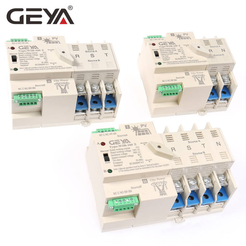 GEYA 2P 3P 4P 63A 220V ATS Automatic Transfer Switch Dual Power Changeover Switch