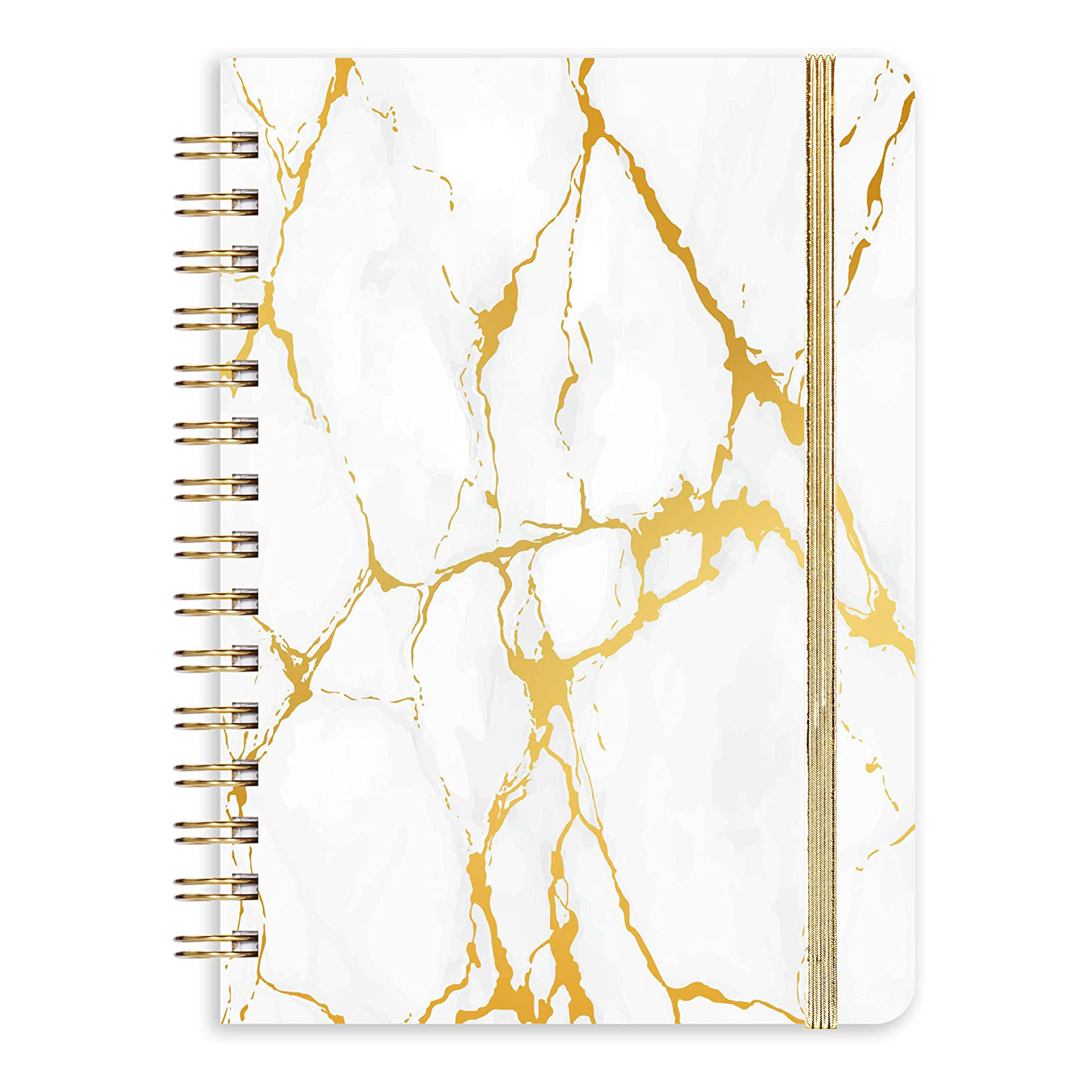 College University Office School Golden Spiral Wire Binding White Hard Paper Cover Marble Planner