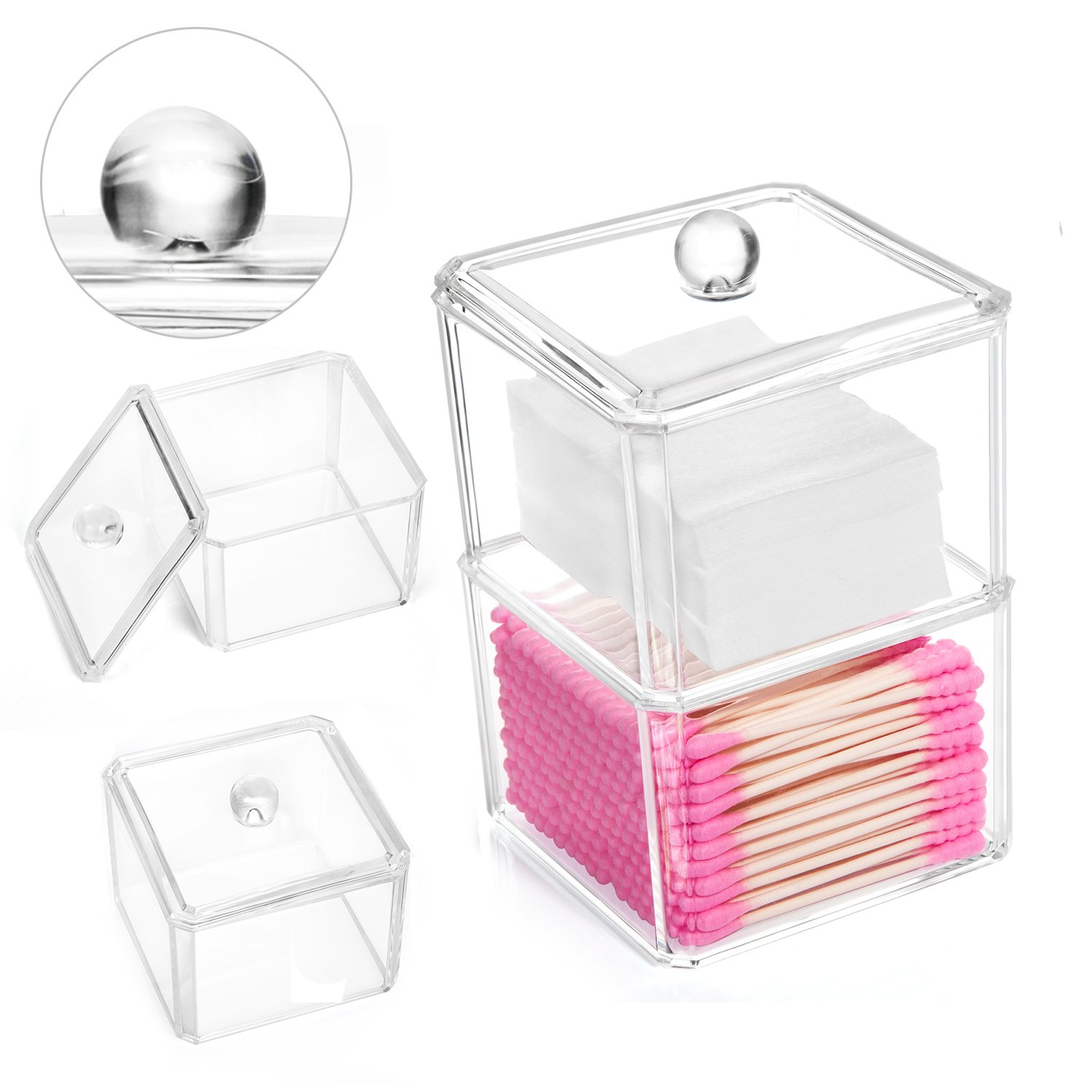Wholesale Stackable Clear Cotton Ball cotton swab storage box acrylic organizer
