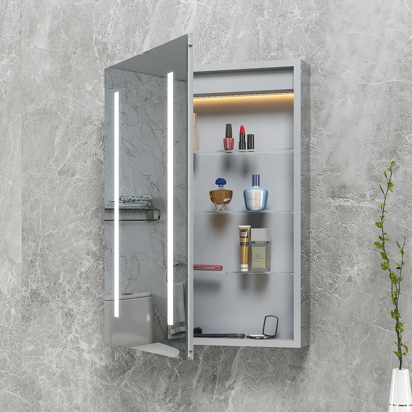 Safe Package Customized Modern Hotel Medicine Mirrored Cabinet Recessed Led Bathroom Vanity Cabinet with Mirror