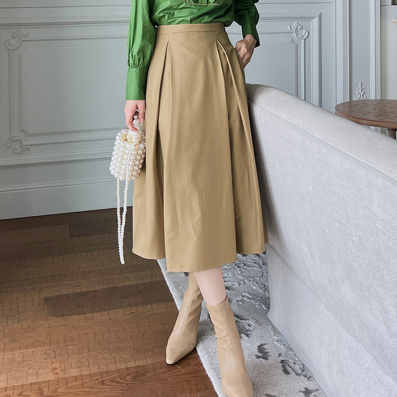 High waist thin skirt 2021 new autumn white collar fan OL commuter temperament versatile half skirt