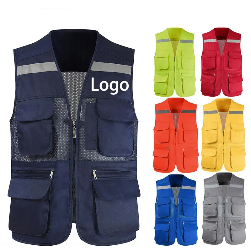 Custom men mesh hi vis reflective vest jacket workwear shirt construction clothing safety work reflective vest with pockets logo