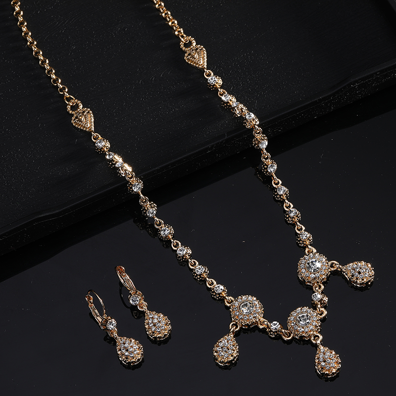 2021 New Gold Plated Necklace and Earrings Set Crystal Diamond Jewelry Set For Women