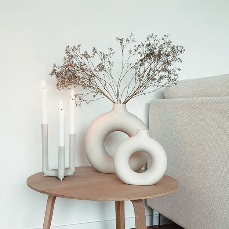 Home Trendy Nordic Minimalist Ceramic Vase Dry Flower White Ceramic Circle Vase For Home Decor