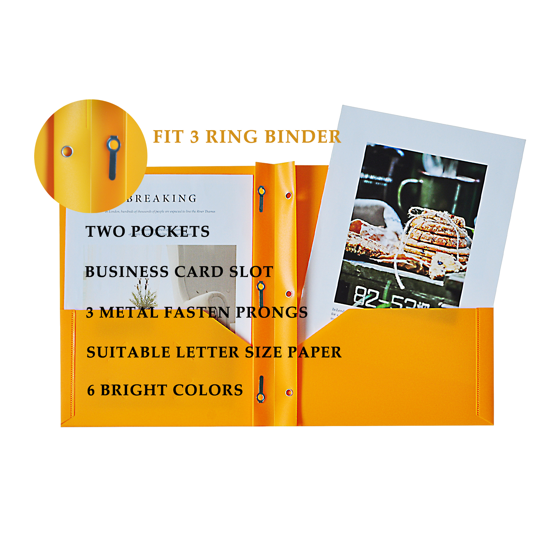 Assorted Colors Plastic Two Pocket Folders With 3 Metal Prong Fasteners Portfolio Folder And Business Card Slot