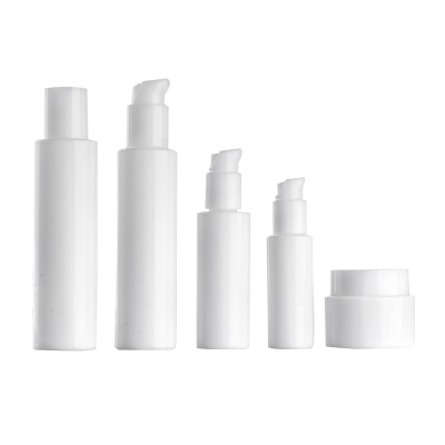 White Opal Round Glass Lotion Bottle With Pump Or Screw Cap For Skincare Cosmetic Packaging