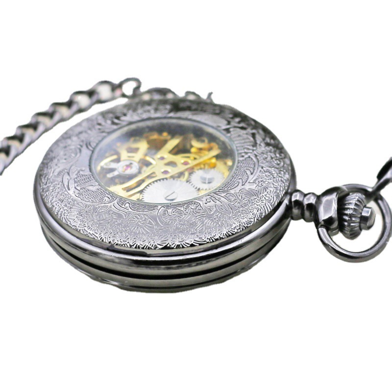 Retro machine pocket watch Gear gun Black European and American flip hollow necklace pocket watch men's watch