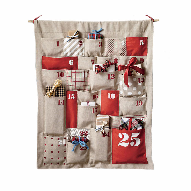 Gift Pocket Fidget Calendar Hanging Decor Countdown Custom Linen Advent Christmas Calendar