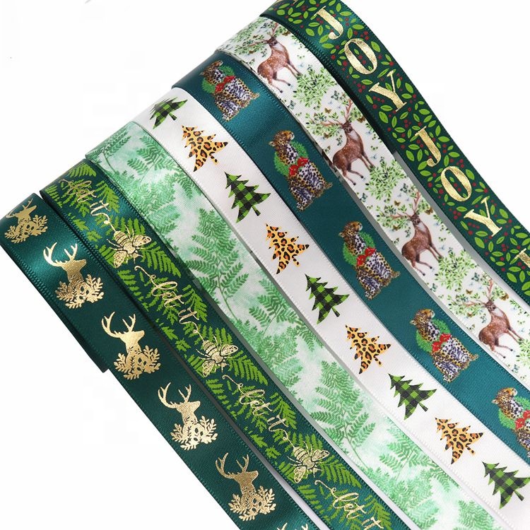 christmas tree woven edge ribbon natural animals and plants printed ribbon set for holiday decoration