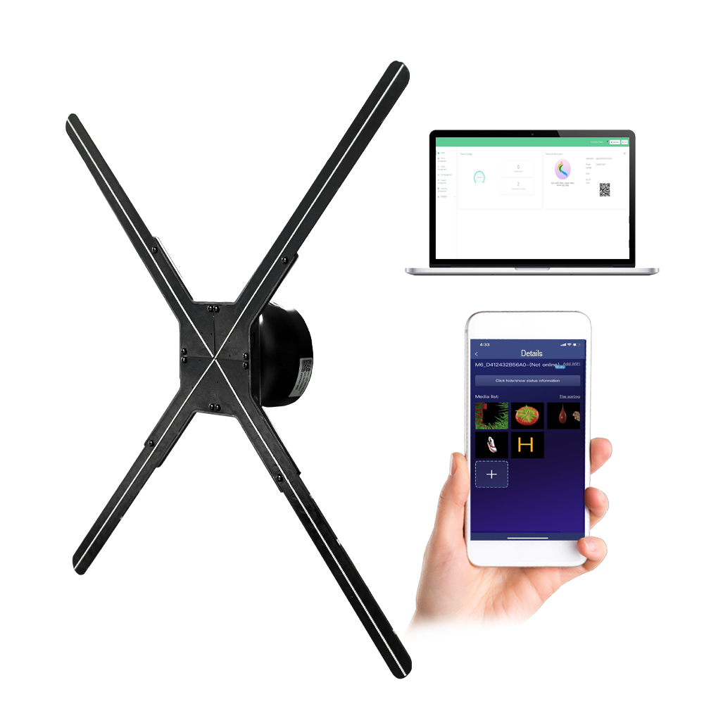 65 75 CM Olograma Screen Digital Player Video Signage Lcd 3D Display Led Advertising Holographic Projector Wifi Hologram Fan