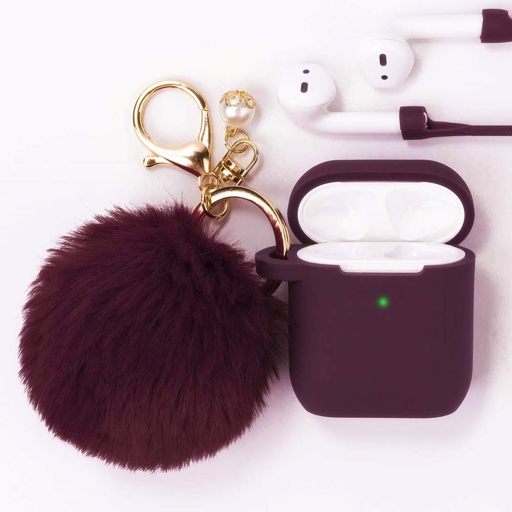 Модный высококачественный мягкий силиконовый чехол для airpod 2 с пушистым шариком, резиновый чехол для airpod 2/1 с меховым шариком