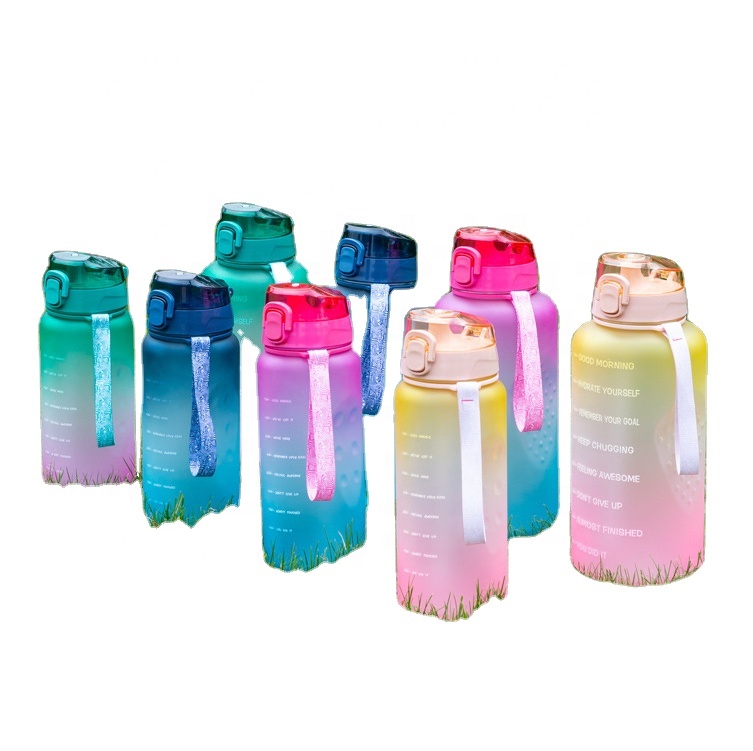 64oz Motivational Fitness Sports Water Bottle with Time Marker & Straw, Large Wide Mouth Leakproof Durable BPA Free Non-Toxic