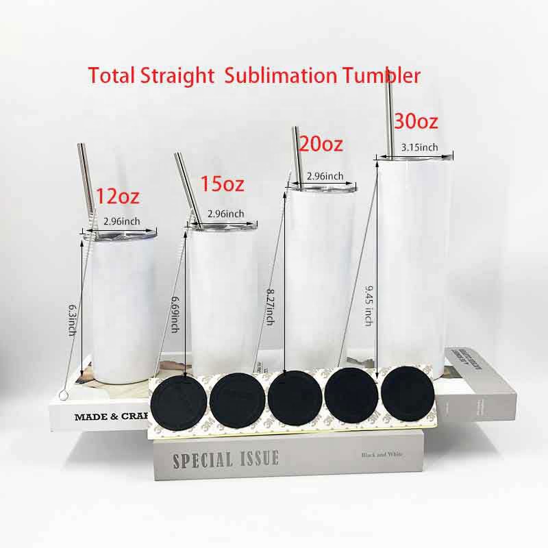 Factory delivery 12oz 15oz 20oz Sublimation Straight Skinny Tumbler stainless steel tumbler with straw and brush