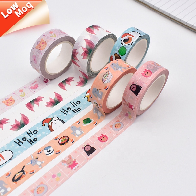 Custom CMYK craft korean 15mm 20mm kawaii adhesive tape basic daily custom printed washi tape