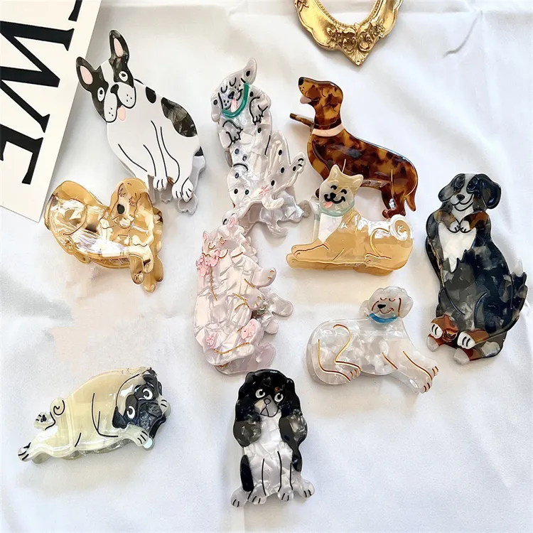 2022 INS acetate hollow dog design hair claw french cartoon animal hair clip Acetate dog shaped for women