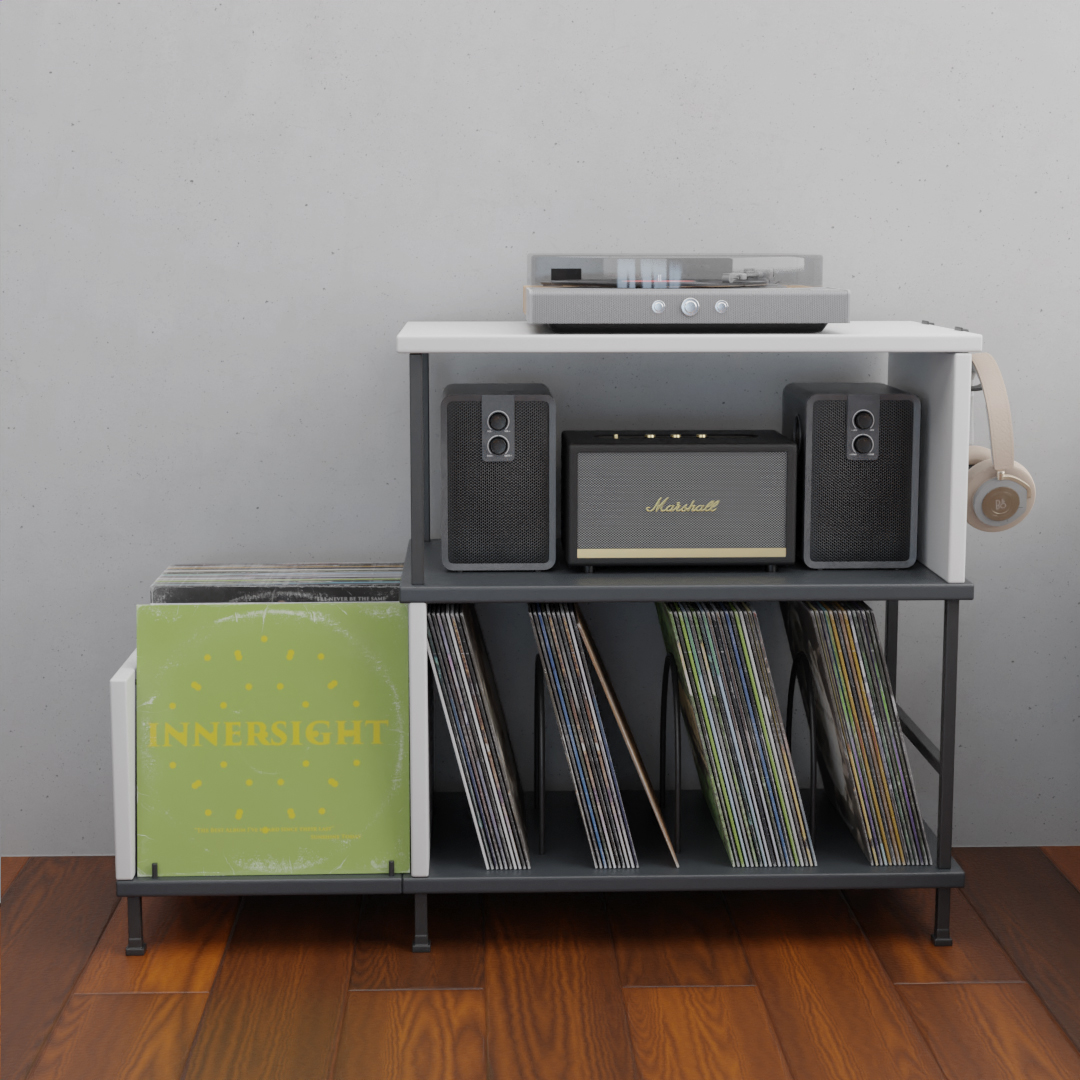 Modern Simple Living Room Record Player Stand Wood Panel Furniture CD Shelf With Metal Feet Side Shelf