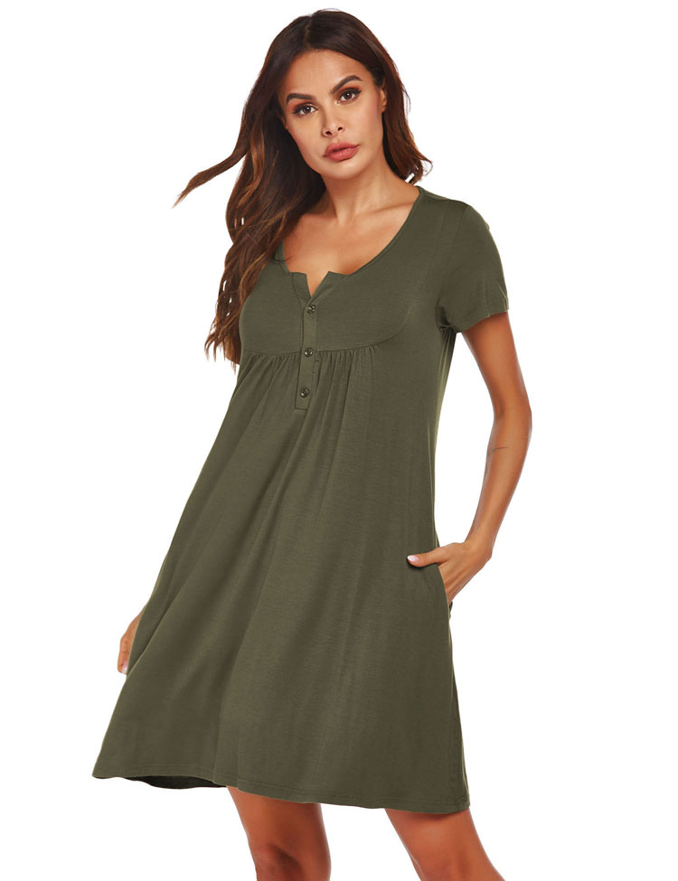 2021 Summer Hot Style Loose Short-Sleeved Pajamas Home Dress Sleepwear On Sale Pajama Onsies Women'S Solid Sleepwear