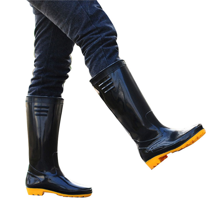 Black Leather Water Repellent Safety Boots Water Proof Non Slip Grip Rain Boots
