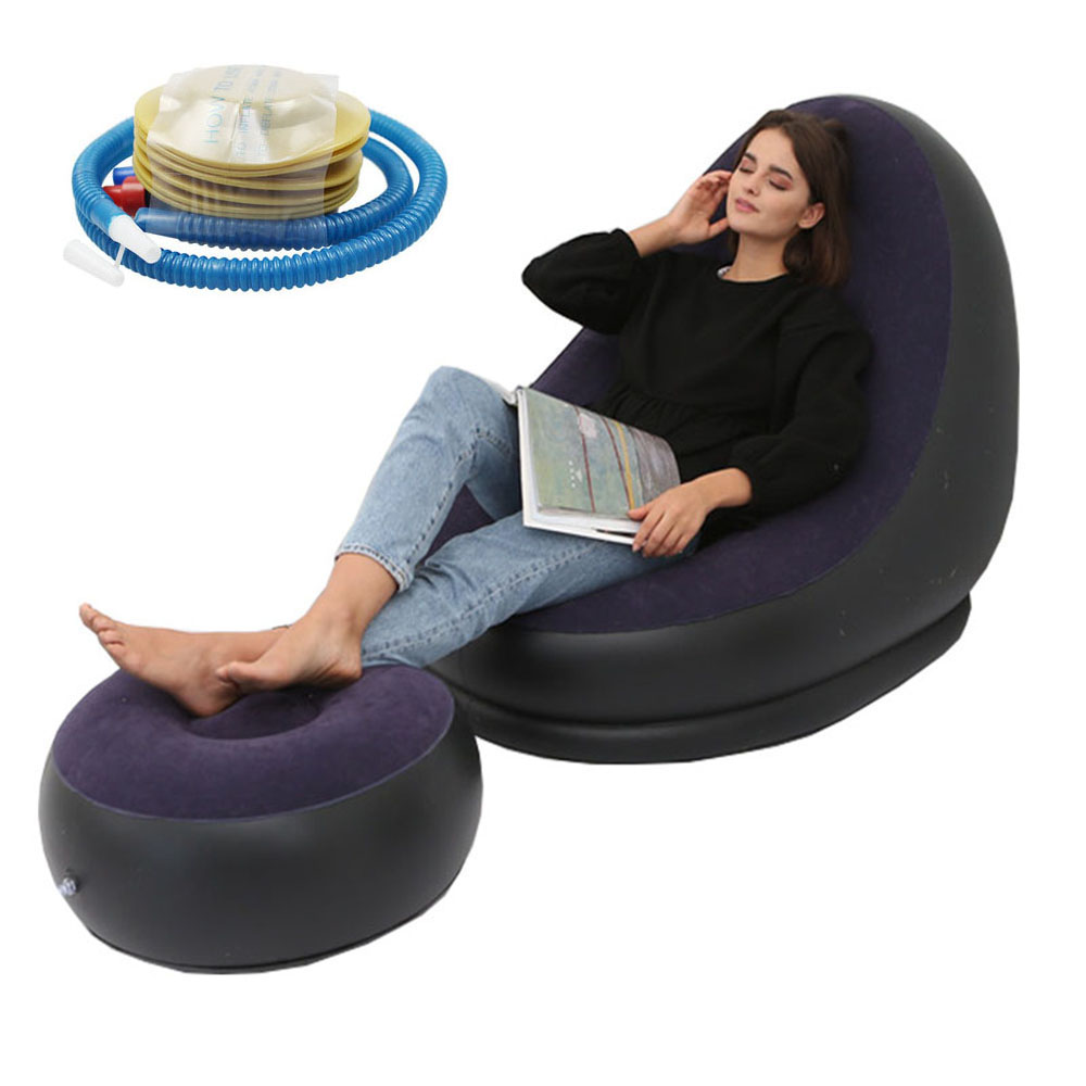 Modern Waterproof PVC Foldable Lounge Single Air Inflatable Lazy Relaxing Chair Furniture Living Room Sofas Beds with foot rest