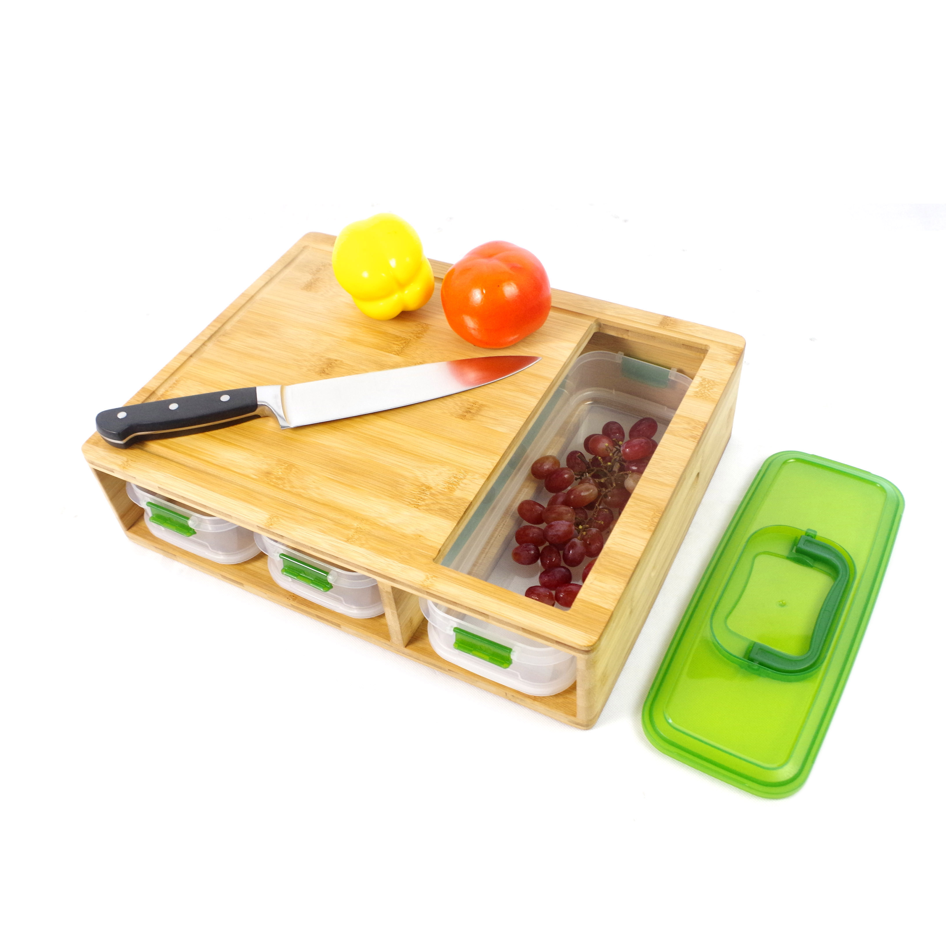Costom Large Bamboo Cutting Board With Containers For Kitchen Chopping Boards With 4 Compartments
