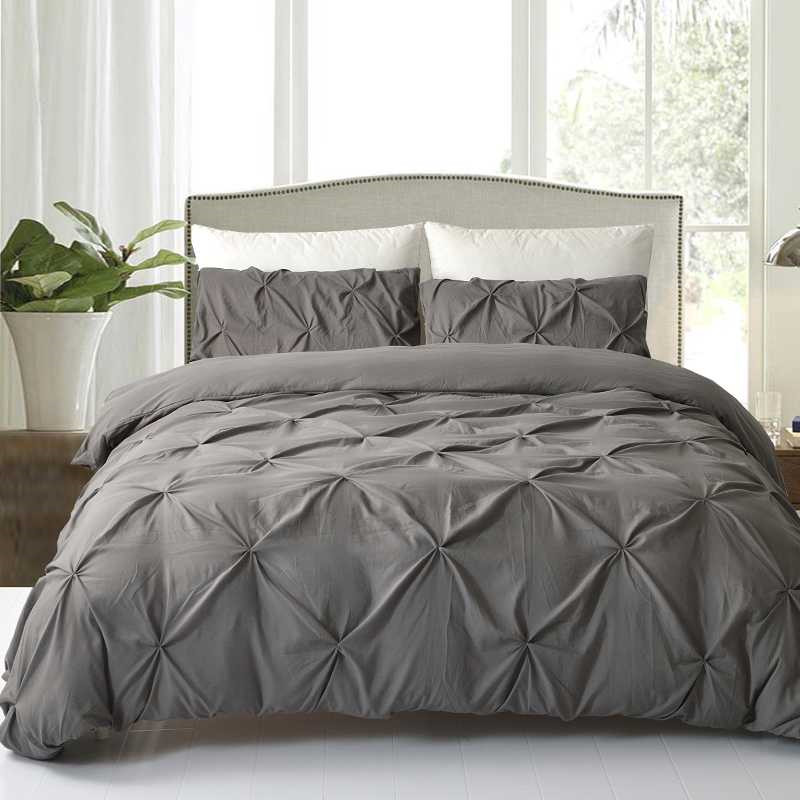 Amazon Supplier King Queen 100% Microfiber Solid Pintuck Duvet Cover Comforter Bedding Set