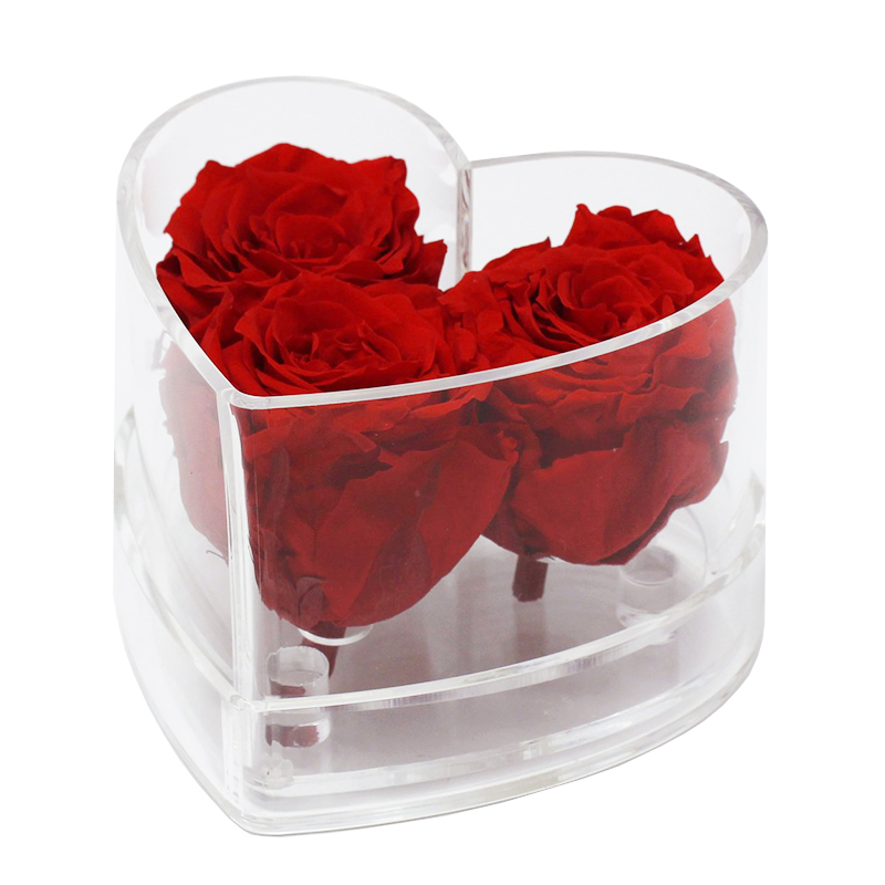 Clear Acrylic Heart and Love Shape 3 pcs Flower Preserved Rose Box
