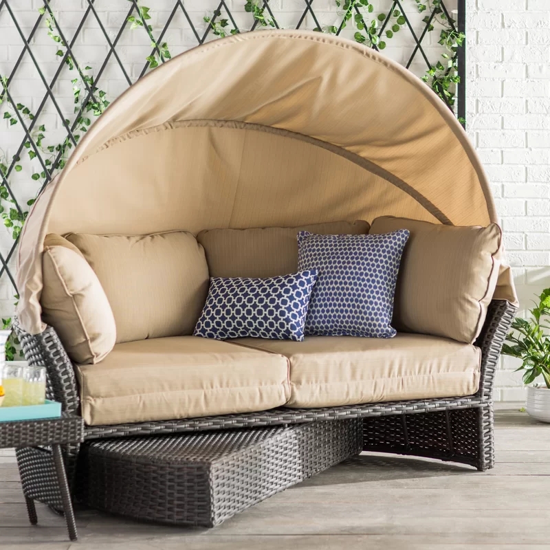 Outdoor Wicker Patio Daybed with Cushions Swimming Pool Furniture round shape Sun Loungers Chair Seat Beach Modern