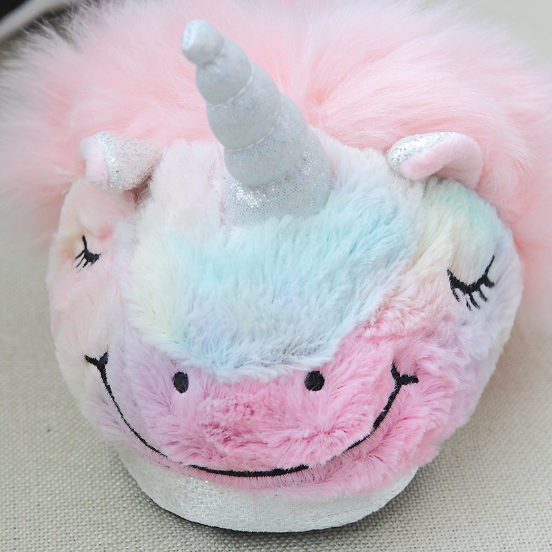Winter Indoor Unicorn Slippers Flat Furry Home Cartoon Slippers Parent-child Plush Slippers Unisex Animal Warm Non-slip Shoes