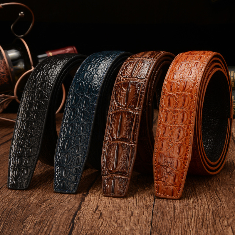 Fashion Men Belts Alligator Pattern Genuine Leather Men Belts Without Buckle