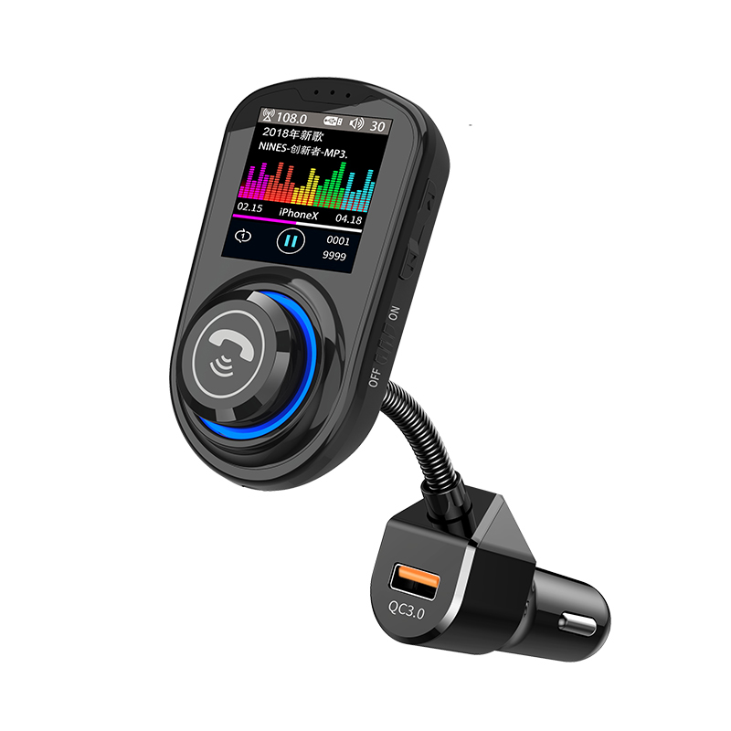 BT Car Kit 1.8 inch Color LCD Screen QC3.0 Car Charger Handsfree FM Transmitter BT 5.0 Car MP3 Player