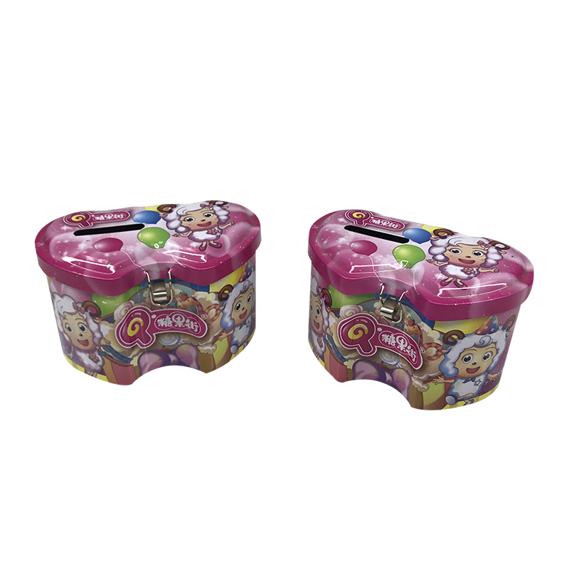 small heart shaped coin bank tin money tin with lock saving box tin can money box