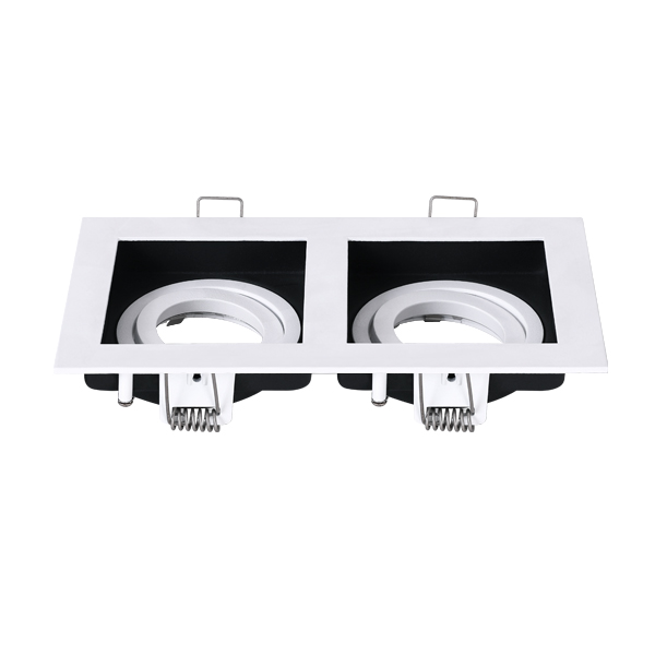 Double Head Square Recessed Adjustable Frame MR16 GU10 Bulb Fixture Recessed Light Holder Led Recessed Light Fixtures