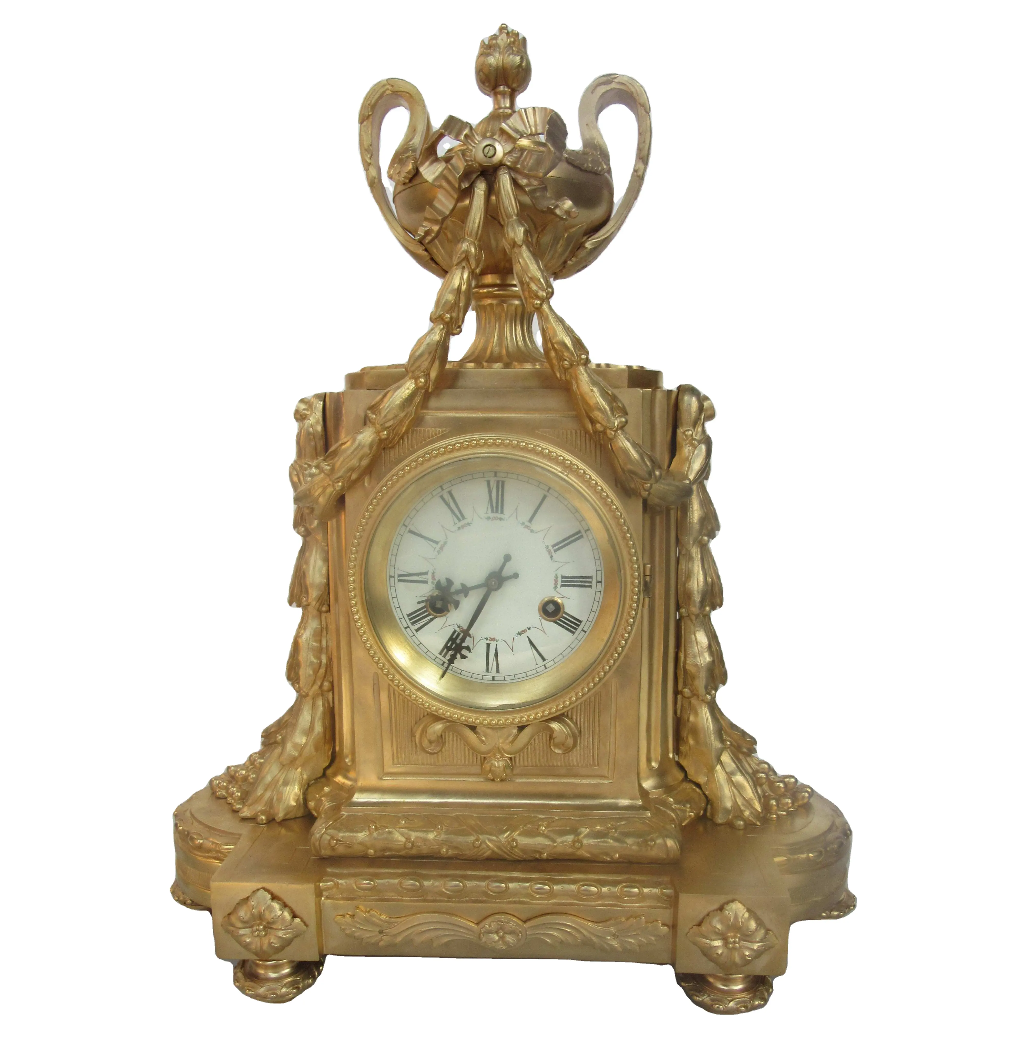 (24K Gilt) Antique Imitated from 18th French Cast Brass  Trophy on the Mechanical  Vintage Boulle  Table  Clock for Decoration