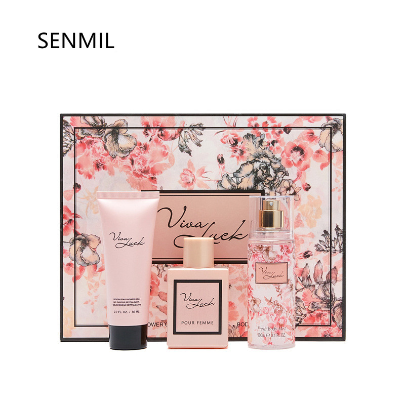 Luxurious 3 Piece Bath and Body Set Includes Shower Gel, Body Mist, Perfume, Perfect Women Perfume Gift Box Set