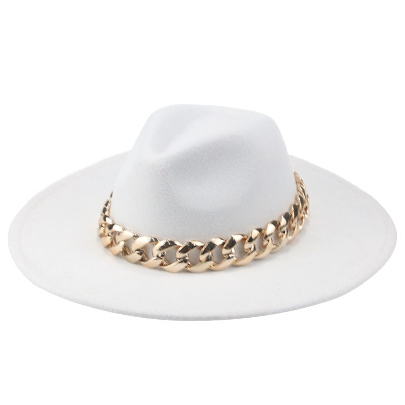 fedora hats big brim 9.5cm thick gold chain band belt men women hats winter panama wide brim handmade luxury winter women hat
