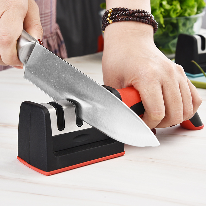 Amazon Wholesale New model 3 Stages Ceramics Stainless Steel Non slip Plastic silicone handle Knife Sharpener for Chef