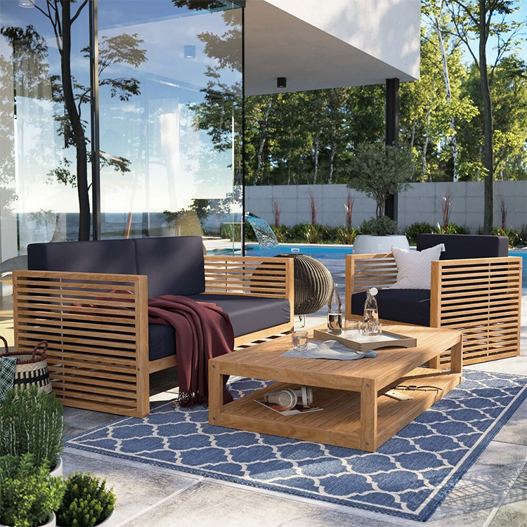 OEM Outdoor Teak Waterproof Fabric Patio Garden Sofa Set Outdoor Teak Wood Outdoor Garden Sofa Set