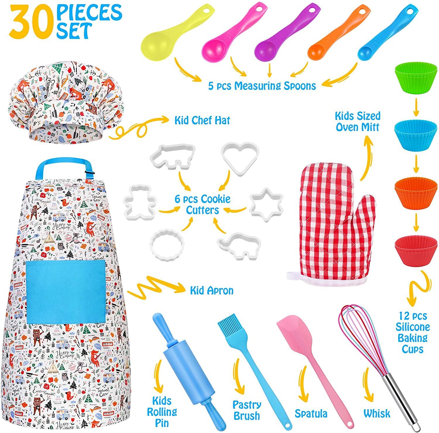 Amazon Hot 33 pcs Multifunctional Kids Baking Accessories Set with Apron
