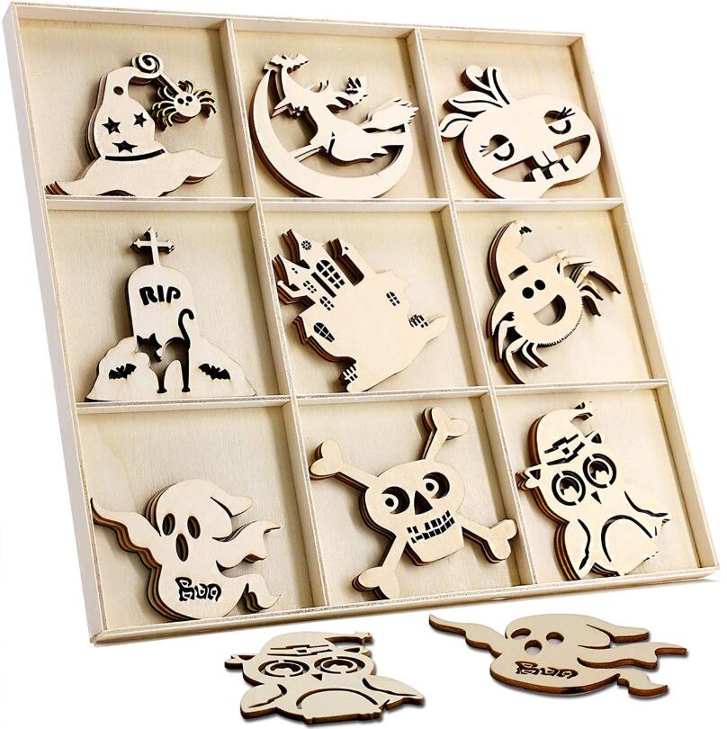Halloween Blank Wooden Slices Hanging Wood Cutouts Ornaments For DIY Project