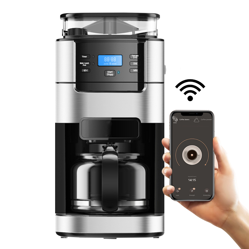 OEM WIFI 1.5л черная кофемашина с кофемолкой Коммерческая кофемашина Электрический капельный кофе