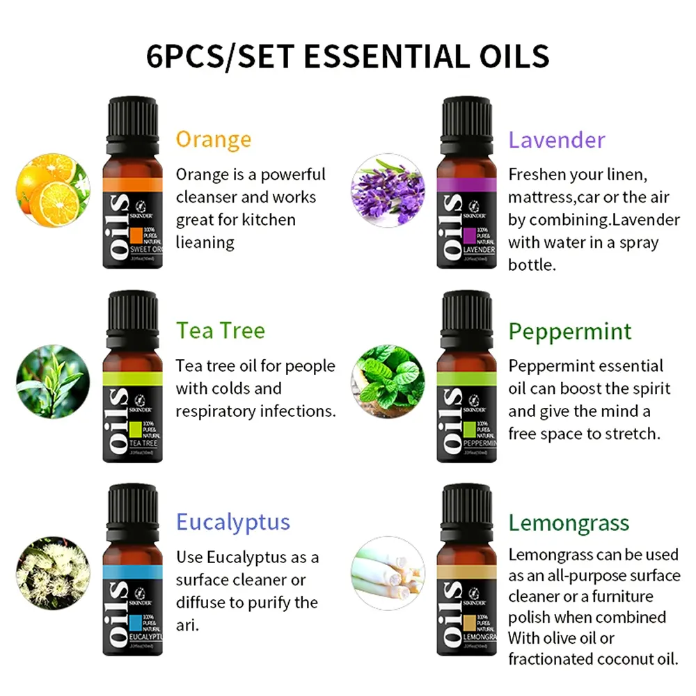 Hot Sale Gift Box Essential Oils Set 6 Packs Pure Light Yellow Daily OEM ODM Private Label Pure Natural Plant Cosmatic Grade