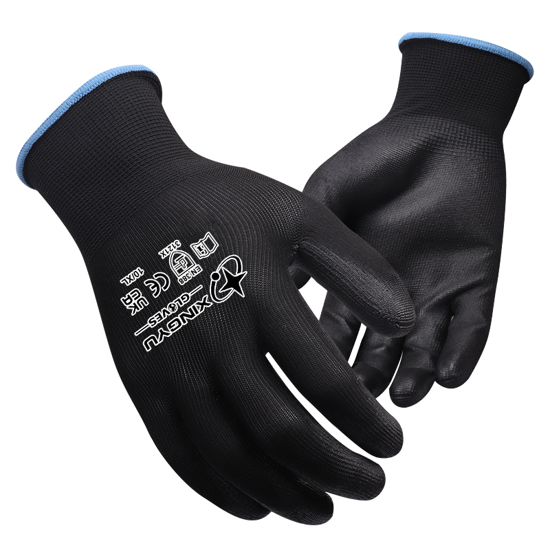 XINGYU Custom Gloves With Logo 13 Gauge Poliester PU Coated Gloves Mechanic Home Work Safety PU Coated Protective Gloves