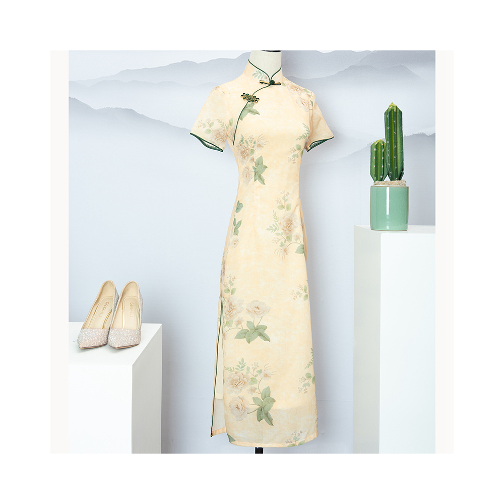 Fine Quality Imitated Silk Young Girl Dress Plus Size Chinese Cheongsam Skirt