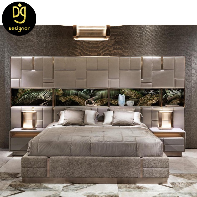 DG201110BB3 Modern Italian design house real wood furniture leather queen size wood frame double solid wood beds