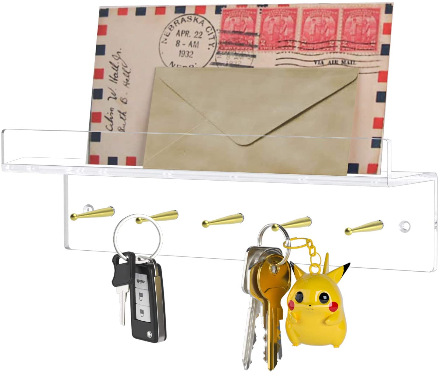 2021 Clear Key and Mail Holder Wall Mounted, Acrylic Material with 5 Hooks,Wall Mail Organizer for Entryway, Mudroom