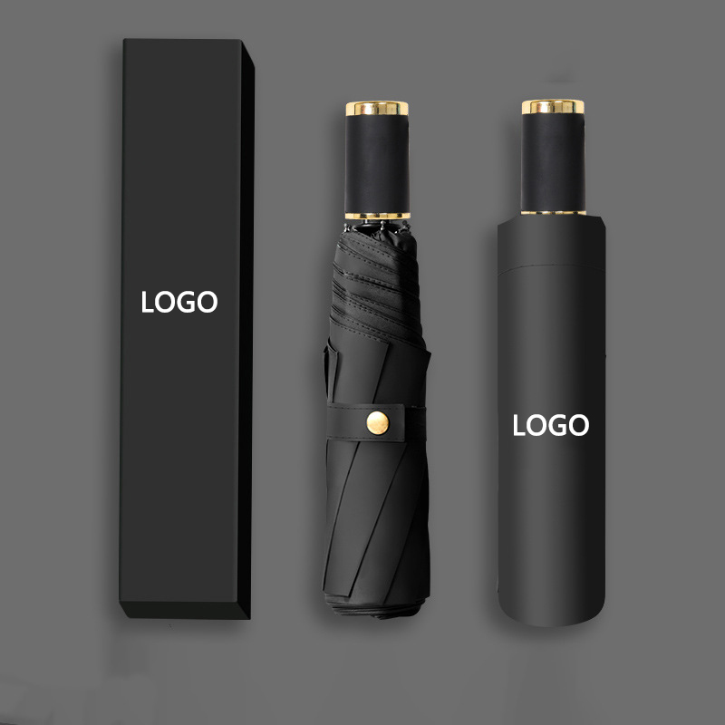 Factory Custom Gift Umbrella 3 Folding Automatic Black Coating Sunshade Umbrella Business Luxury Market Umbrella