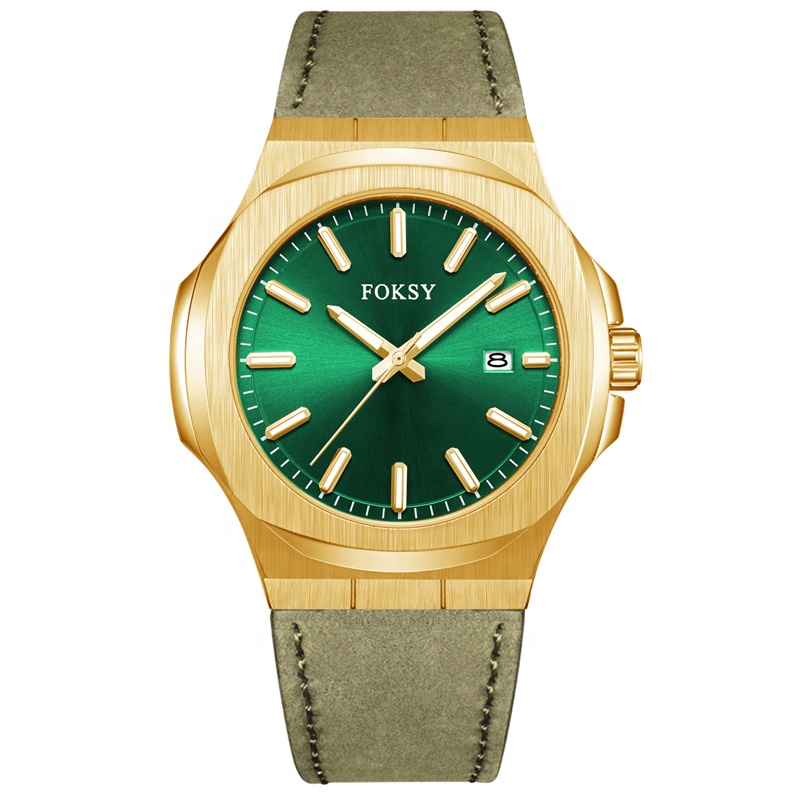 Luxury Sunray 5ATM Waterproof Custom Logo Black Gold Milano Italy Leather Quartz Watch for men